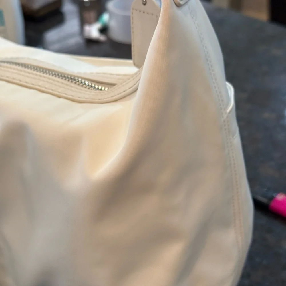 Coach White Nylon Leatherwear Hobo Bag with Tassel